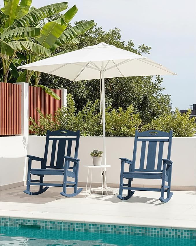 Ciokea Oversized Outdoor Rocking Chair, 380lbs Heavy-Duty Large Patio Rocker, Weather Resistant & Anti-Fade Porch Chair, High Back Cozy Rocking Chair for Outside, Fire Pit, Deck, Garden, Slate Blue