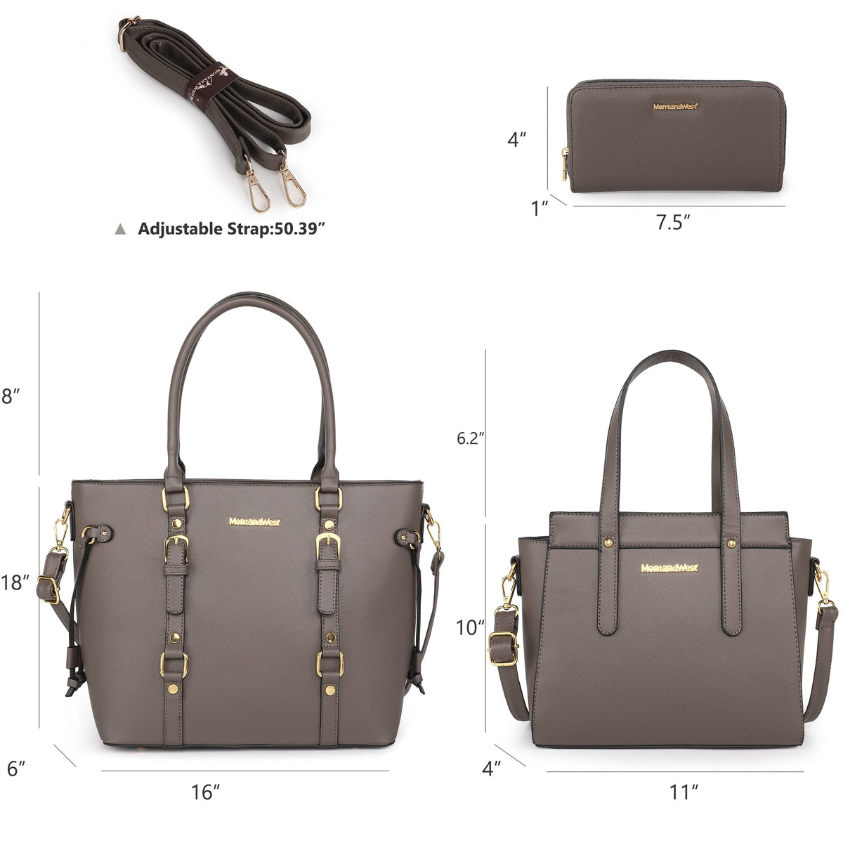 Montana West 3PCS Purses for Women Tote Bag and Wallet Set Shoulder Satchel Crossbody Bags Leather Handbag for Gift Travel Casual Work MWC3-C032WGY
