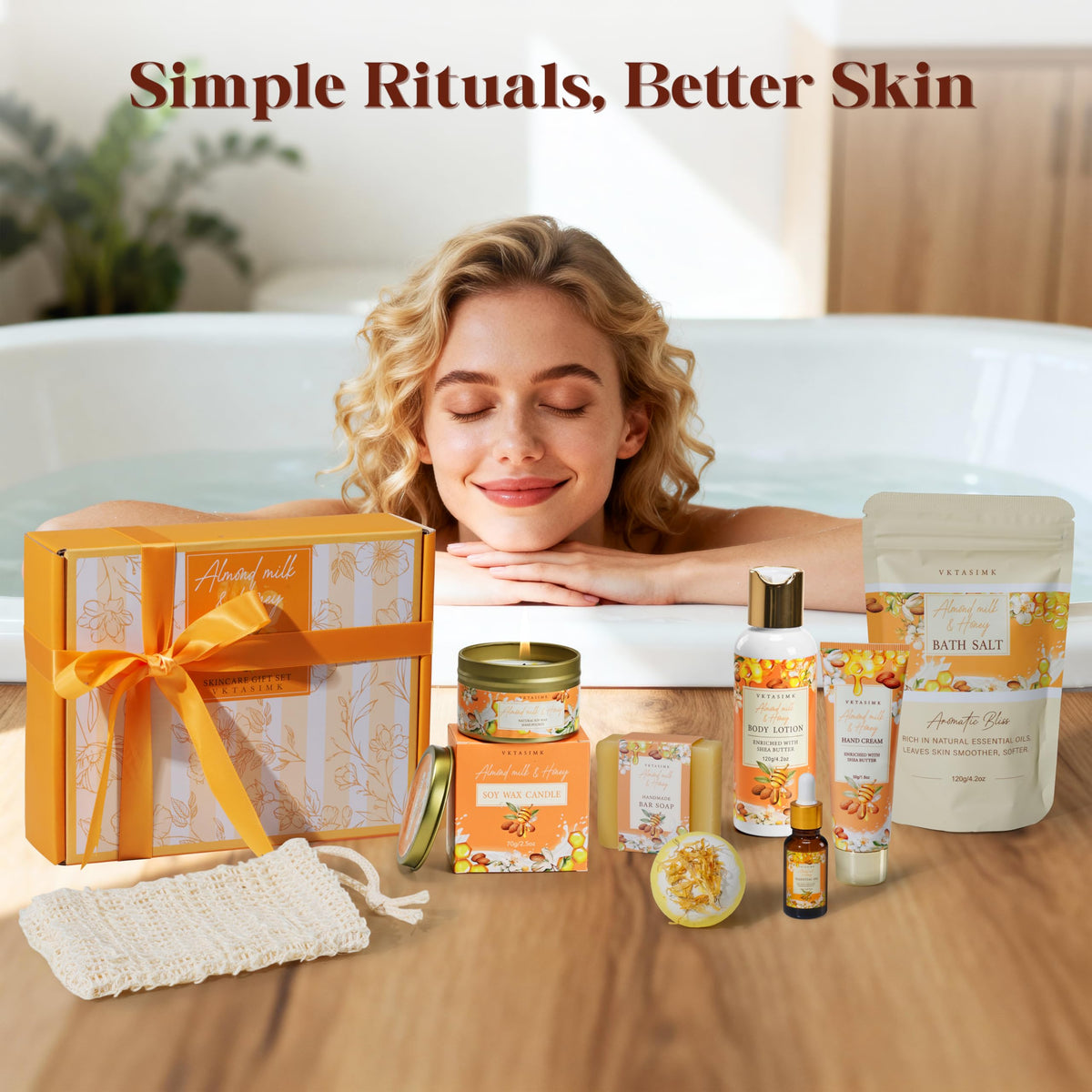 Birthday Gifts for Women, Almond Milk & Honey Relaxing Spa Gift Baskets for Women, Self Care Gifts Home Bath and Body Gifts Set for Mom, Girlfriend, Sister, Female Friends, Coworker