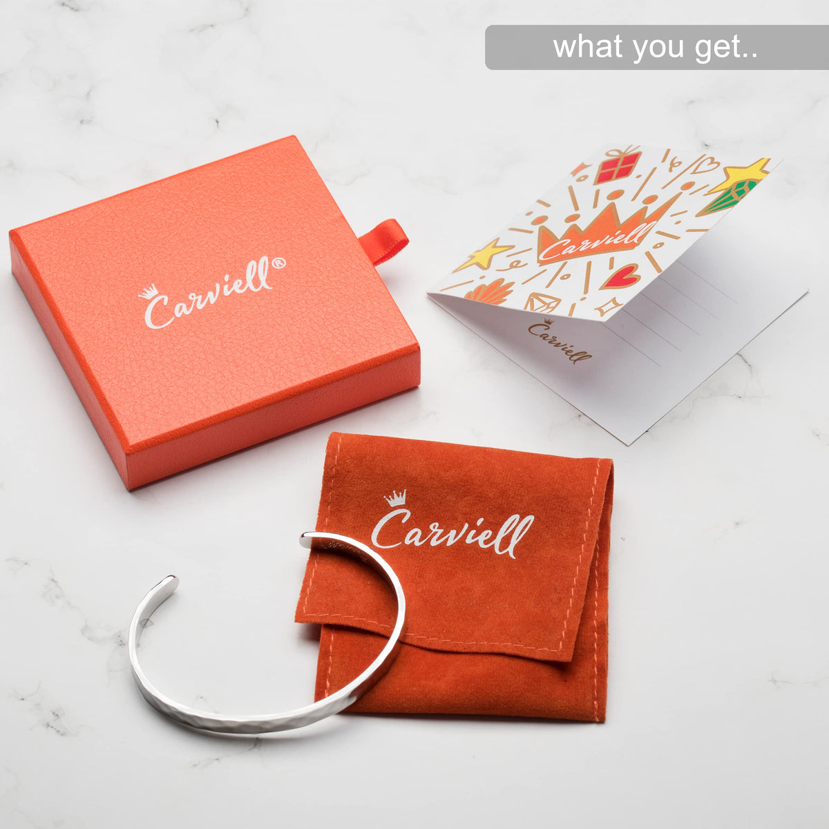 Carviell Hammered Engraved Bracelet for Women, Stainless Steel, Motivational Silver Cuff, Funny Teens Gifts, Graduation Bangle