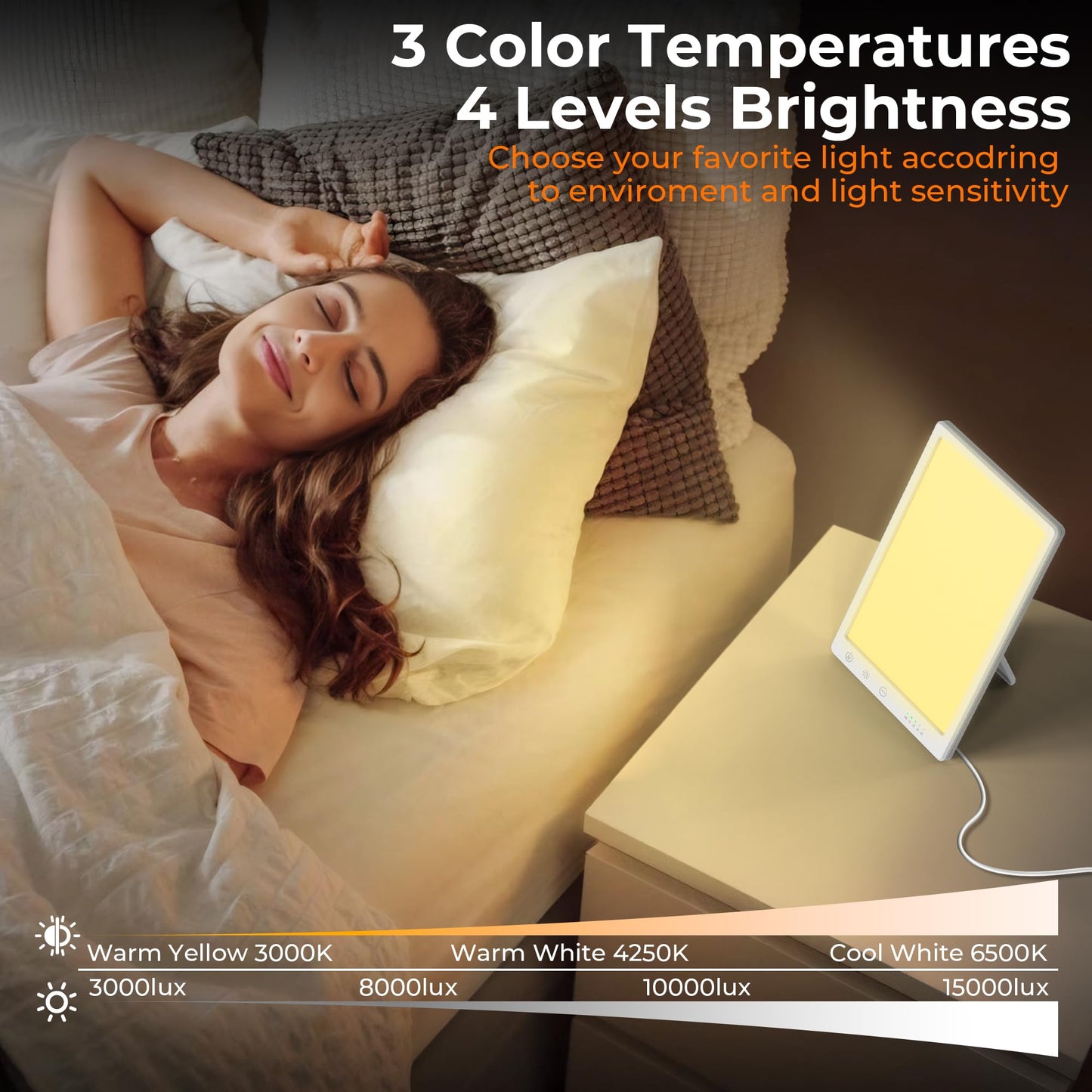 Light Lamp, Portable Full Spectrum LED Light Sunlight Personal Daylight with 3 Adjustable Color＆Stepless Brightness Levels, Timer＆Memory Function for Home Office Winter