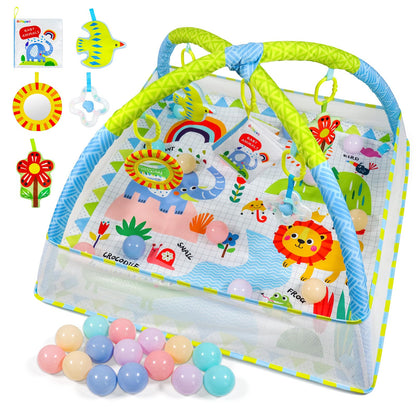 Dr.Rapeti Baby Play Mat, Activity Baby Play Gym with Arch, Playmats & Floor Gyms, Detachable Mirror, Soft Book and Balls Toys, Thick Non Toxic Playmats