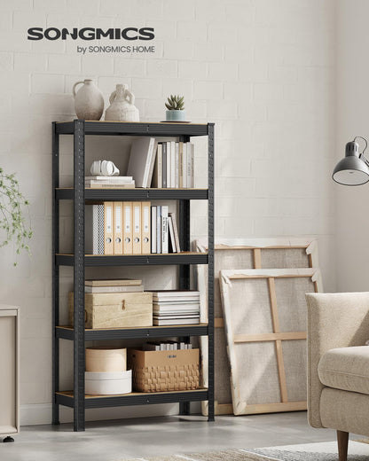 SONGMICS Shelving Unit, 30 x 75 x 150 cm, 650 kg Load Capacity (130 kg per Shelf), Industrial, Adjustable Storage Shelves, for Living Room, Kitchen, Garage, Rustic Brown and Black GLR030B01