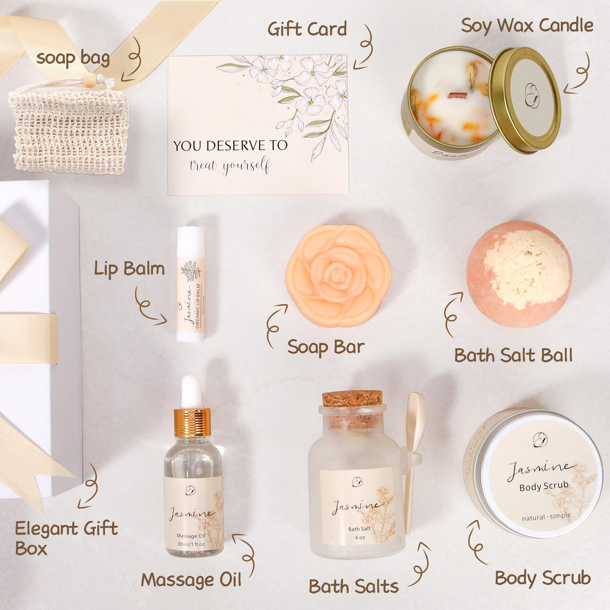 EXTALOW Spa Gifts for Women Mothers Day Gifts Jasmine Bath Gift Baskets Relaxing Self Care Gift for Mom Girlfriend Sister Wife Auntie Home Bath Care Package Thank You Birthday Gift Friendship