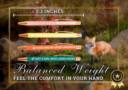 InnoBeta Fox Themed Gifts for Fox Lover, Ballpoint Pen Set of 4, Gifts for Fox Nerd on Birthday, Christmas and any Special Occasion