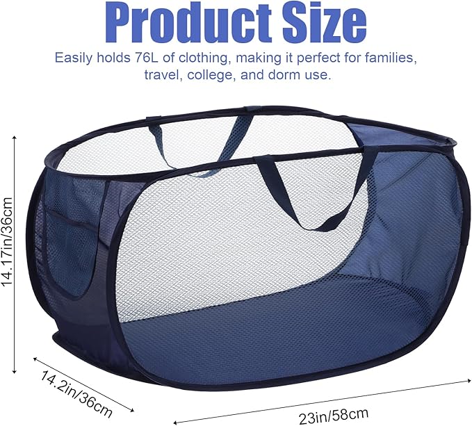5 Pack Pop-Up Mesh Laundry Basket, 5 Colors Pop Up Mesh Hamper, Open Laundry