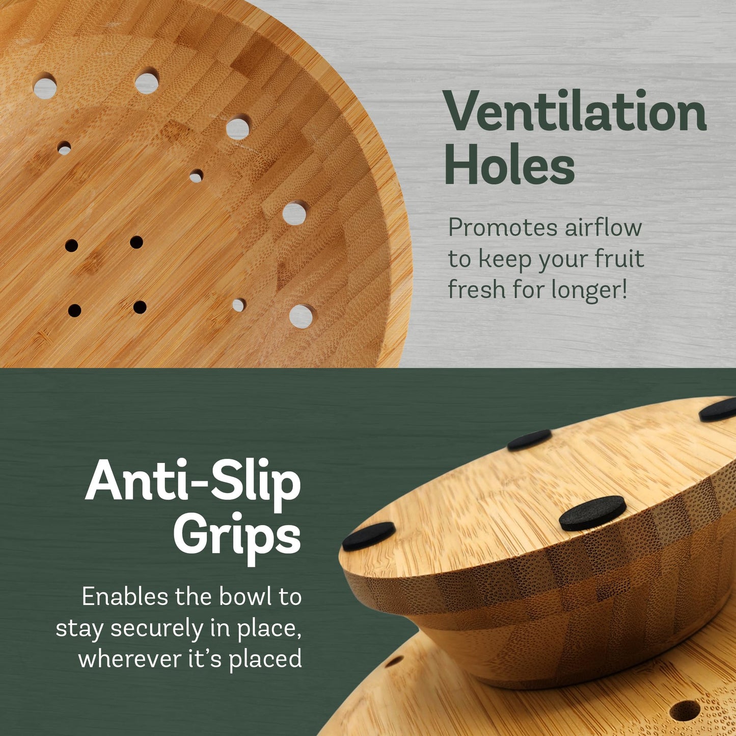 Fruit Basket for Kitchen Counter - Fruit Bowl for Kitchen Counter, Bamboo Pedestal Fruit Basket with Ventilation Holes, Wooden Fruit Bowl for Fruit and Vegetable Storage, Decorative Frutero for Cocina