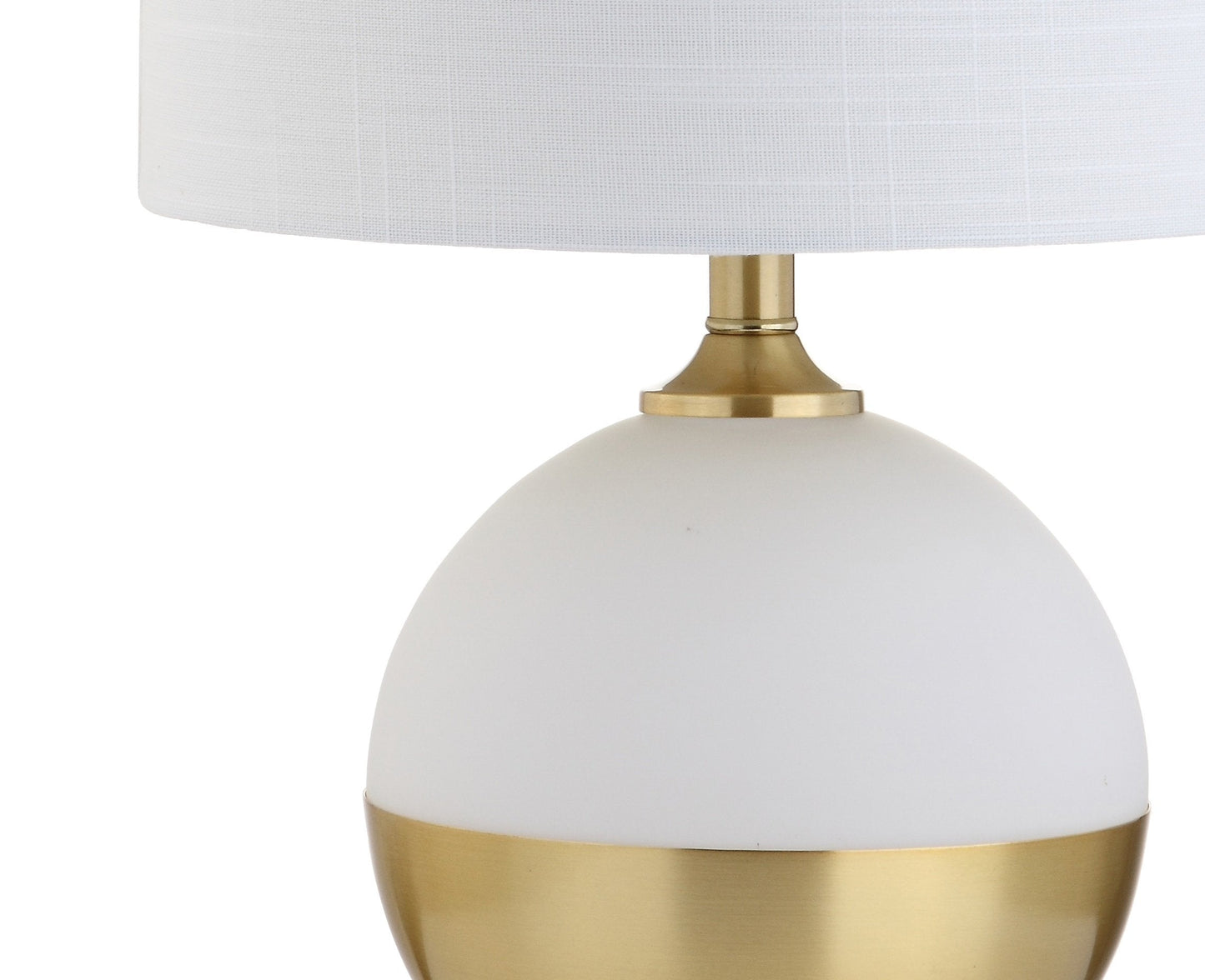 JONATHAN Y 23.5" White and Brass Gold Ceramic Table Lamp, Modern Glam Nightstand Lamp for Bedroom Living Room, White Linen Drum Shade, LED Bulb Included JYL5005A