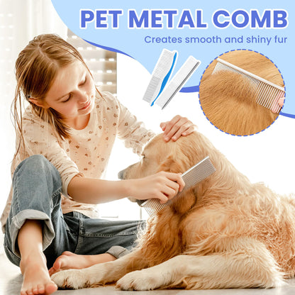 Self Cleaning Shedding Brush - 5-in-1 Professional Pet Grooming Kit Skin Friendly Grooming Tool for Dogs, Cats, and Puppies, Deshedding and Hair Removal for Long and Short Haired Pets（Blue-White）