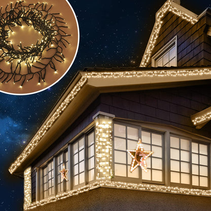 ANSIO® Christmas Lights 1000 LED 12m/39ft Cluster Christmas Tree Lights for Indoor & Outdoor Warm White Decorations Fairy Lights with Timer for Xmas Garden & Party | Mains Powered Green Cable