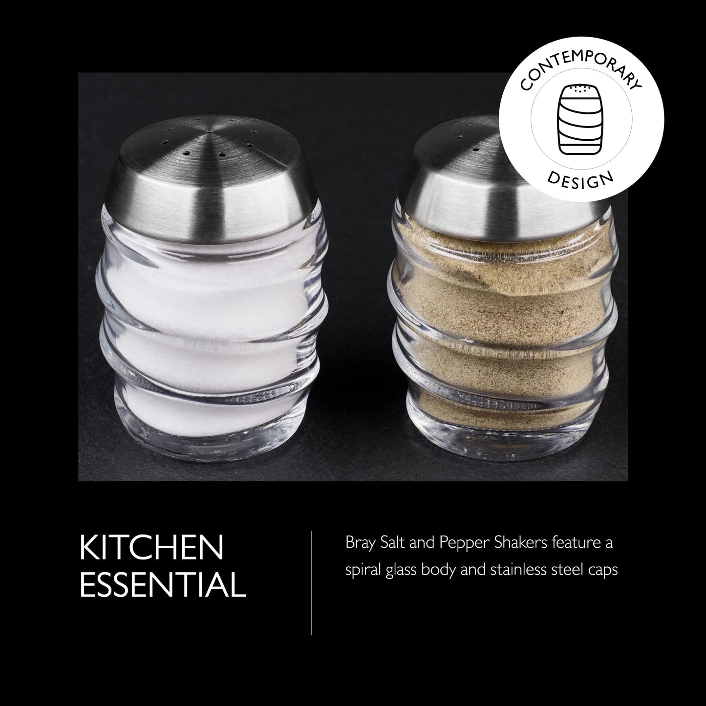 Cole & Mason Bray Salt & Pepper Shaker Set - Wide Neck Salt and Pepper Shakers - Inverted Shaker Set - Partially Filled Spice Tools - Hand Wash Kitchen Tools - Clear