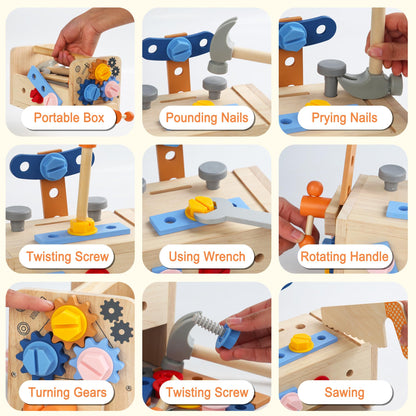 Totatatree Wooden Kids Tool Set, 38PCS Educational STEM Construction Toys for 3+ Toddler, Wooden Tool Bench Montessori Toy Tool Box for 3 4 5 YO Boys & Girls Birthday Gift (36Pcs)
