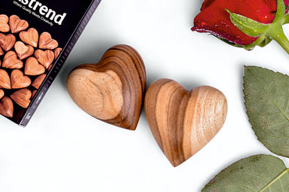 THE FASTREND Handcrafted Wooden Heart Sculpture Solid Natural Wood Decor | Romantic Gift for Anniversary, Wedding & Valentine's Day Set of 2