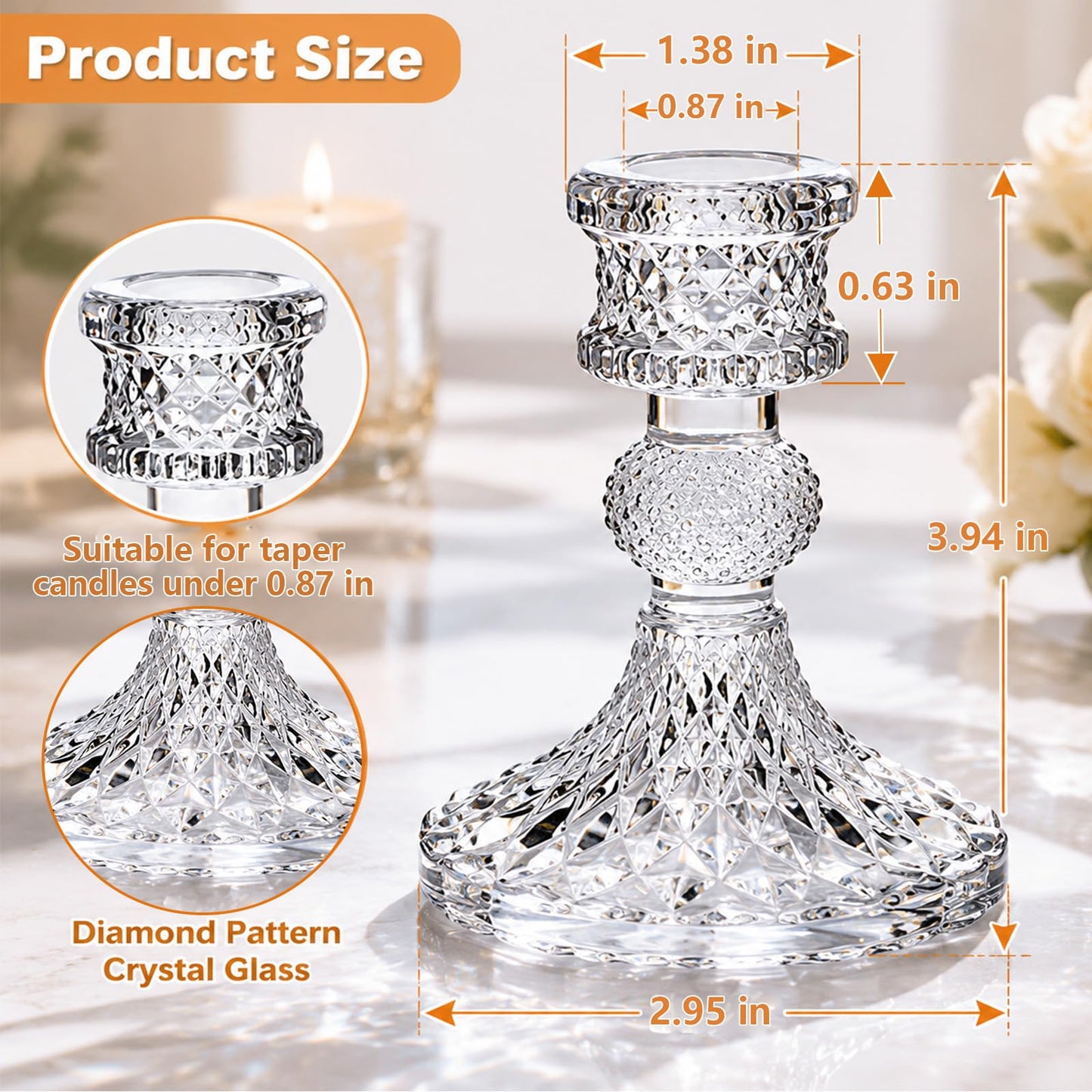 DARJEN Candlestick Holders Set,12Pcs 4" H Taper Candle Holders Bulk, Clear Glass Candle Holders for Wedding, Spring Party, Romantic Dinner, Festival & Windowsill Decor