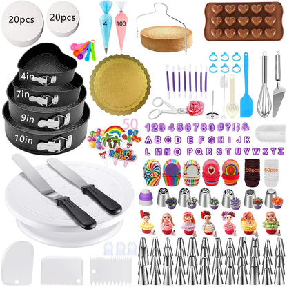 540PCS Cake Decorating Kit - Baking Supplies with 4 Springform Pans, Rotating Turntable, Decorating Tools, Cake Baking Supplies Set for Beginners