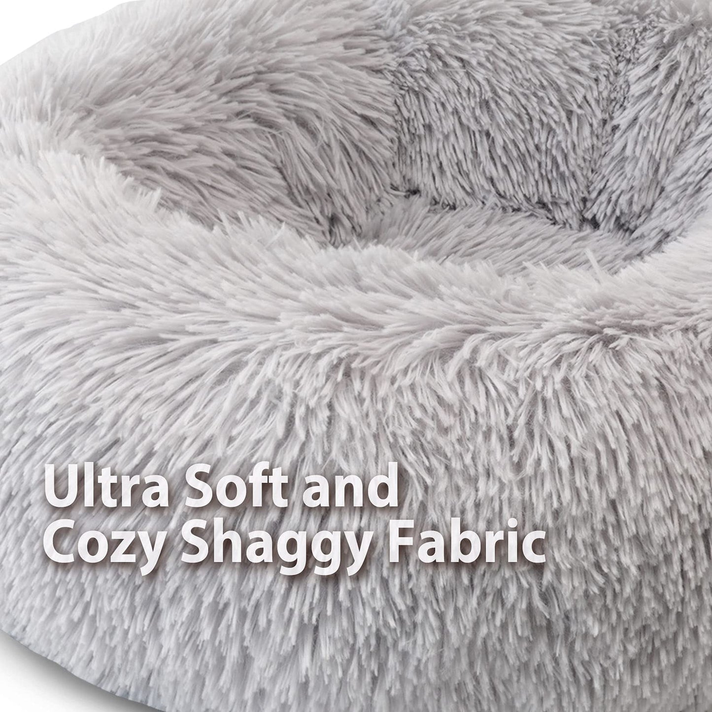 Enjamoy Plush Donut Dog Bed, Calming Round Dog Cat Bed Soft and Fluffy Cuddler Pet Cushion Self-Warming Puppy Beds Machine Washable, Grey 50cm
