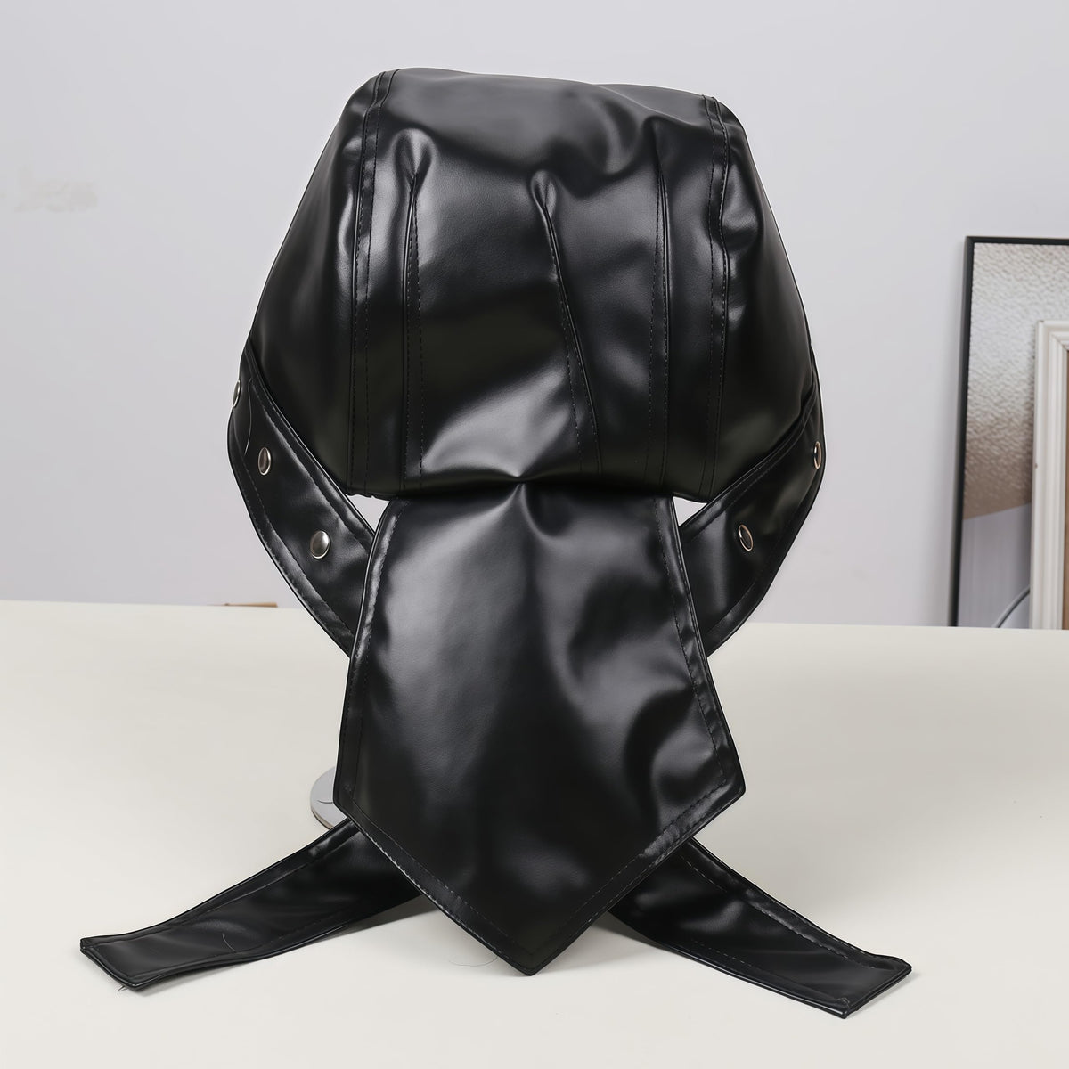Leather Biker Skull Cap for Women Adjustable Skull-Studded Cross Motorcycle Hat with Snug Fit, Stylish Biker Head Wrap & Riding Cap
