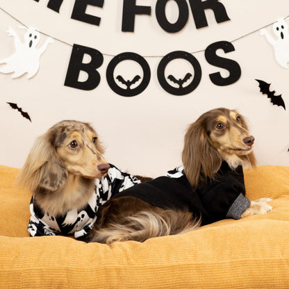 Fitwarm Halloween Ghost Dog Pajamas, Funny Halloween Costumes for Dogs, Fleece Dog Onesie with Feet, Doggy Clothes for Small Dogs Boy Girl, Pet Apparel, Black, White, Medium