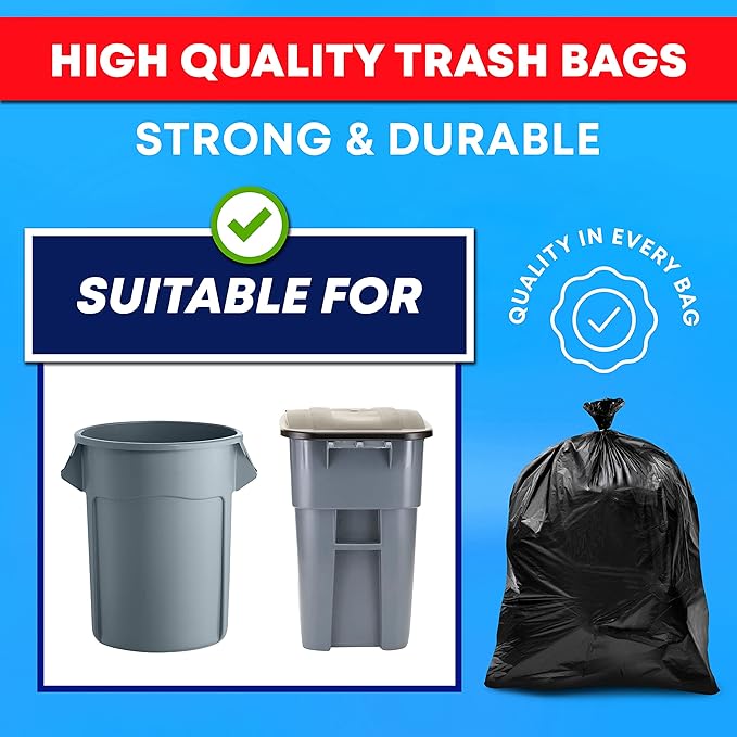 Tasker 44-45 Gallon Trash Bags Heavy Duty, Extra Large Black Trash Bags