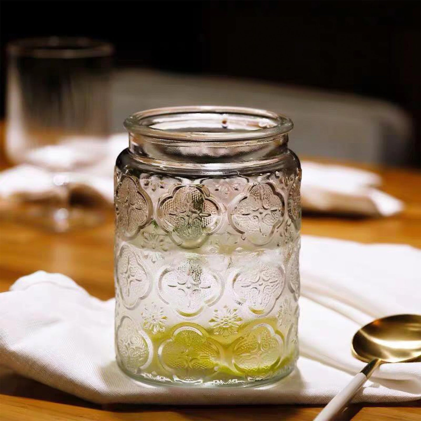 Custde Glass Storage Jars With Airtight Lid, 23.7oz Container For Kitchen Counter with Wooden Lid, brown sugar, candy, coffee, cookie, salt, tea, cute Jar (Begonia Flowers*2)