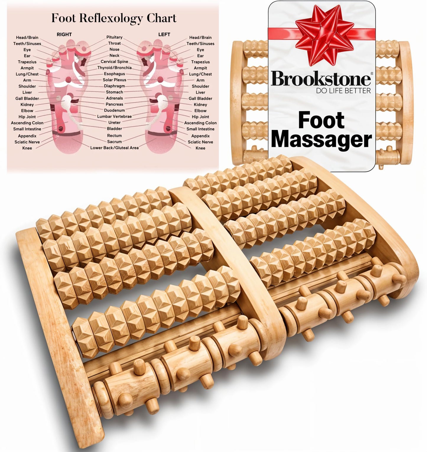 Brookstone Foot Roller Massager for Plantar Fasciitis Relief - Wooden Massage Roller for Foot Health - Stimulate Reflexes & Relieve Stress - Ideal Gift for Mom, Dad, Elderly