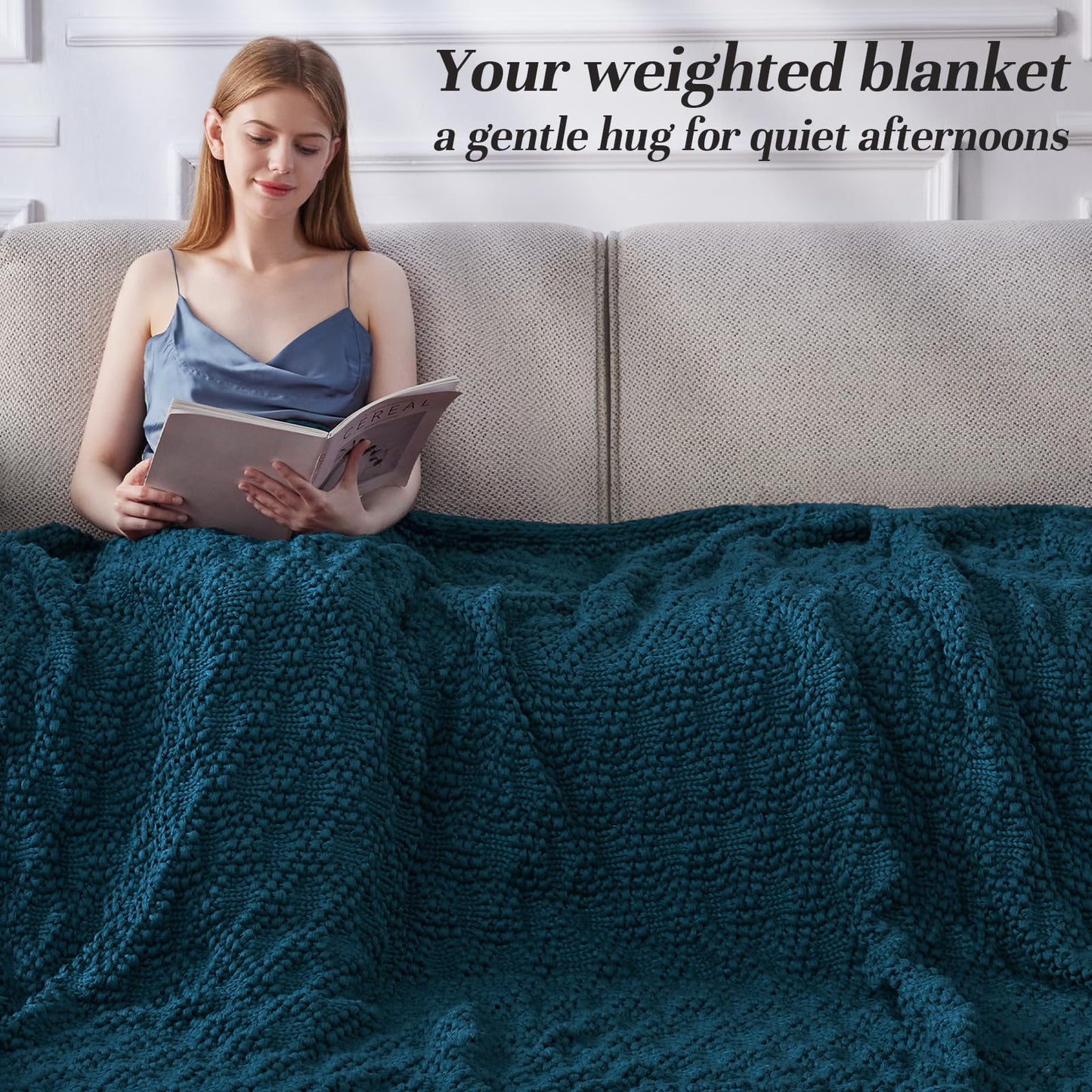 Anysay Knitted Weighted Blanket for Adult, Chunky Knit Weighted Throw for Sleep 48"*72" 10lbs, Cooling Breathable Heavy Blanket for Hot Sleepers, Machine Washable Blanket for Room Decor(Peacock)
