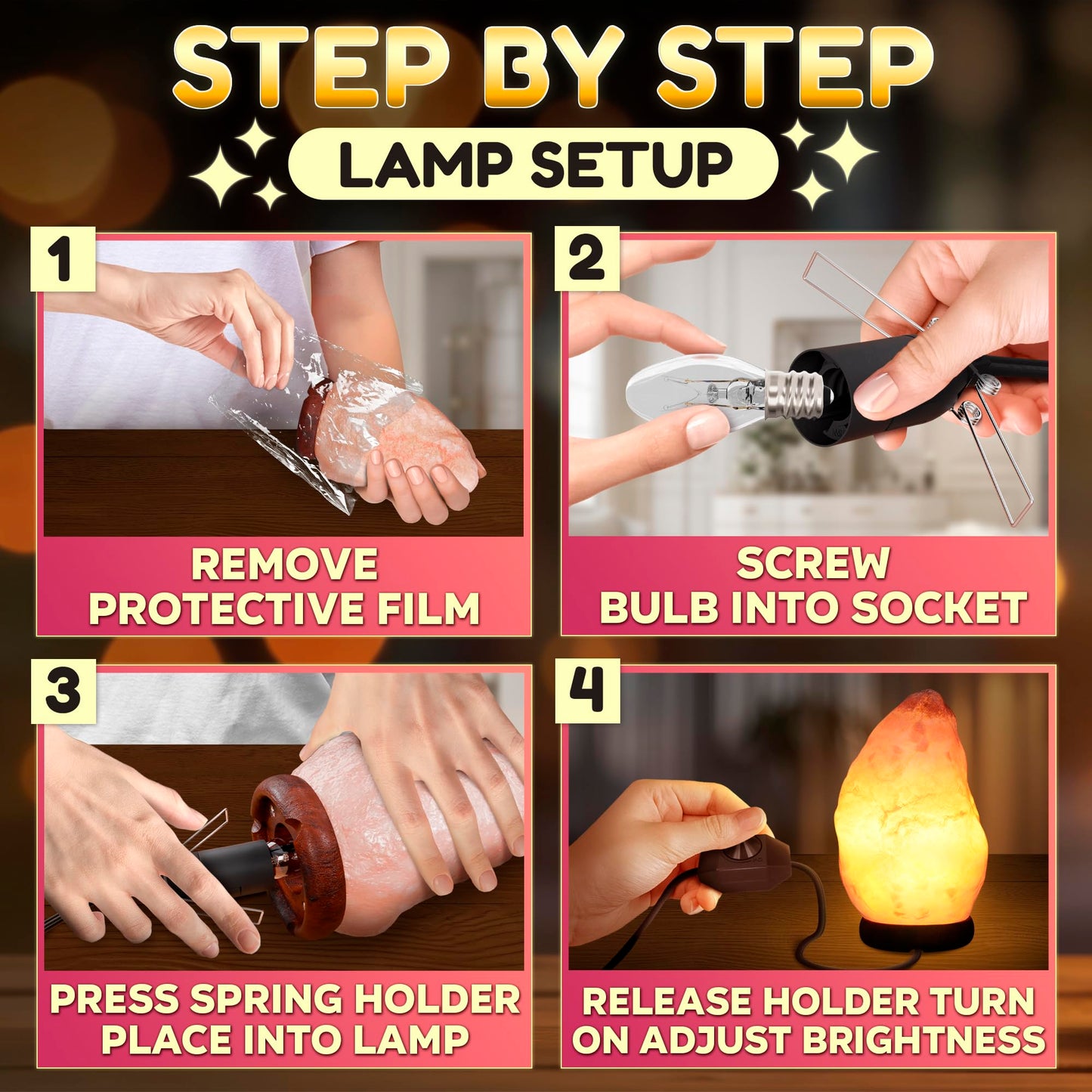 Himalayan Salt Rock Lamp with Dimmer – Hand-Carved Himalayan Salt Lamp Night Light 5.5–7" with Adjustable Warm Glow for Sleep & Relaxation