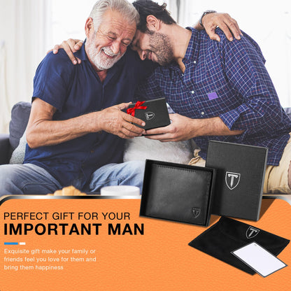 TEEHON Wallets for Men UK with RFID Blocking Slim Wallet with Coin Pocke, 11 Card Slots, 2 Note Pockets, ID Window & Gift Box - Black & Orange