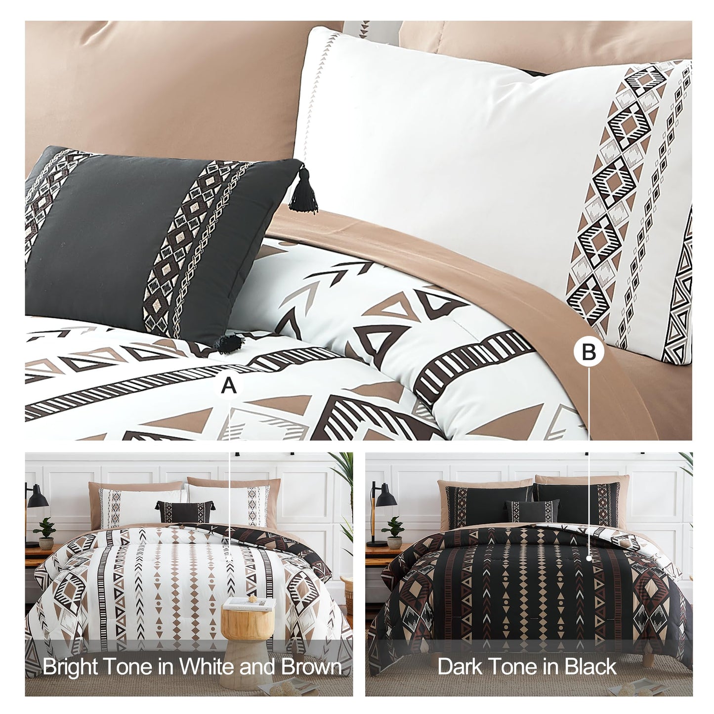 Geniospin Queen Comforter Set - 7 Pieces Reversible Bedding Set, Western Bed in A Bag, Lightweight Soft Aztec Bedding, All Season Bed Comforter Set with Sheets, Pillowcases & Shams