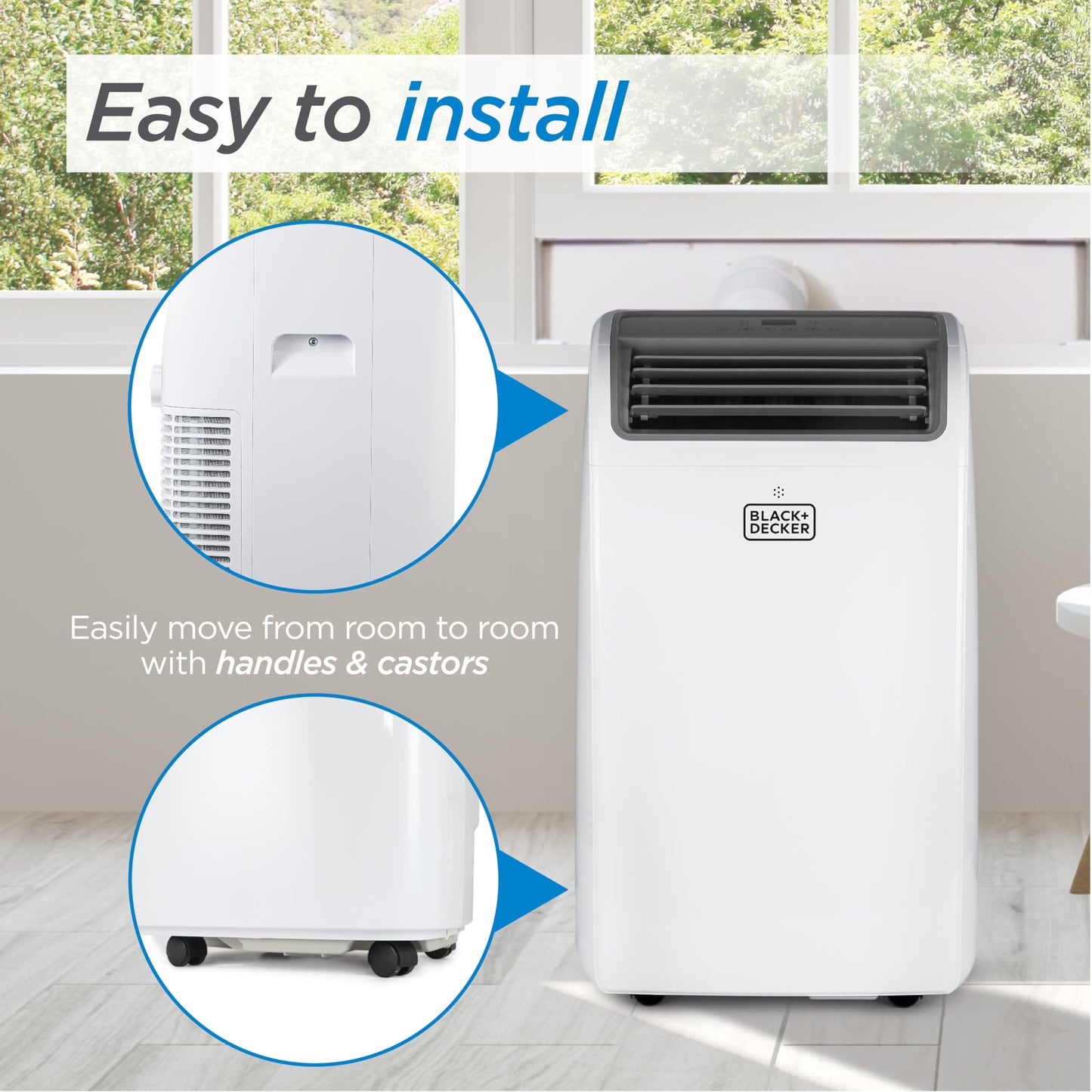 BLACK+DECKER Portable Air Conditioner with Heat, 14,000 BTU with 12,000 BTU Heating for Rooms Up To 700 Sq. Ft., Portable AC with Follow Me Remote Control, BPT10HWTB, White
