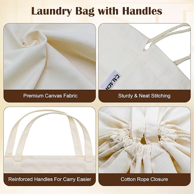 Canvas Laundry Bags with Handles & Square Base 13.8"Lx13.8"Wx27.6"H, Large