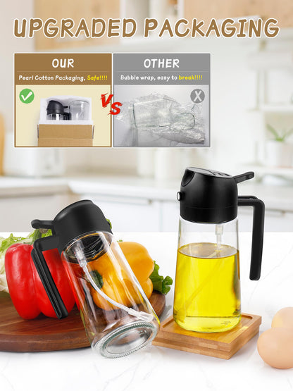 Oil Sprayer for Cooking 2pcs,2 in 1 Oil Dispenser and Oils Sprayer Kitchen Gadgets-16oz Glass Oils Spray Bottle,Mist Olive OilDispenser,Air Fryer,Salad,Grill (White Kitchen Accessories)