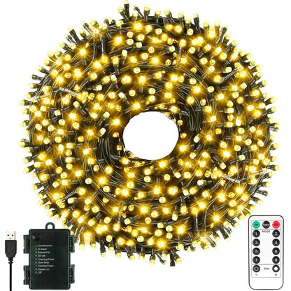 Green Convenience Christmas Lights 33ft 100LED Battery Operated String Lights with USB or Battery Powered Waterproof for Indoor Outdoor Holiday Party Wedding Christmas Decoration