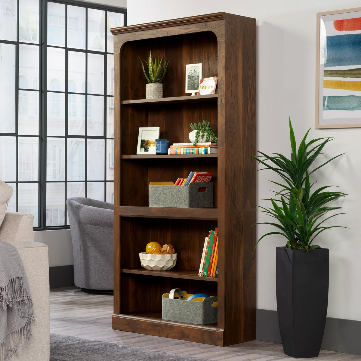 Sauder Select 5-Shelf Bookcase, in a Grand Walnut Finish