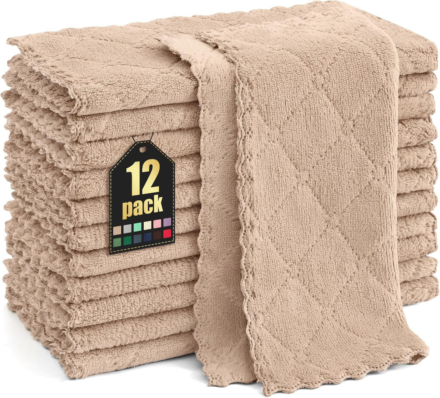 Homaxy 12 Pack Kitchen Dish Cloths (10 x 10 Inches, Grey), Super Soft and Absorbent Coral Velvet Dish Towels, Nonstick Oil Fast Drying Microfiber Cleaning Cloth, No Lint Household Dishcloths