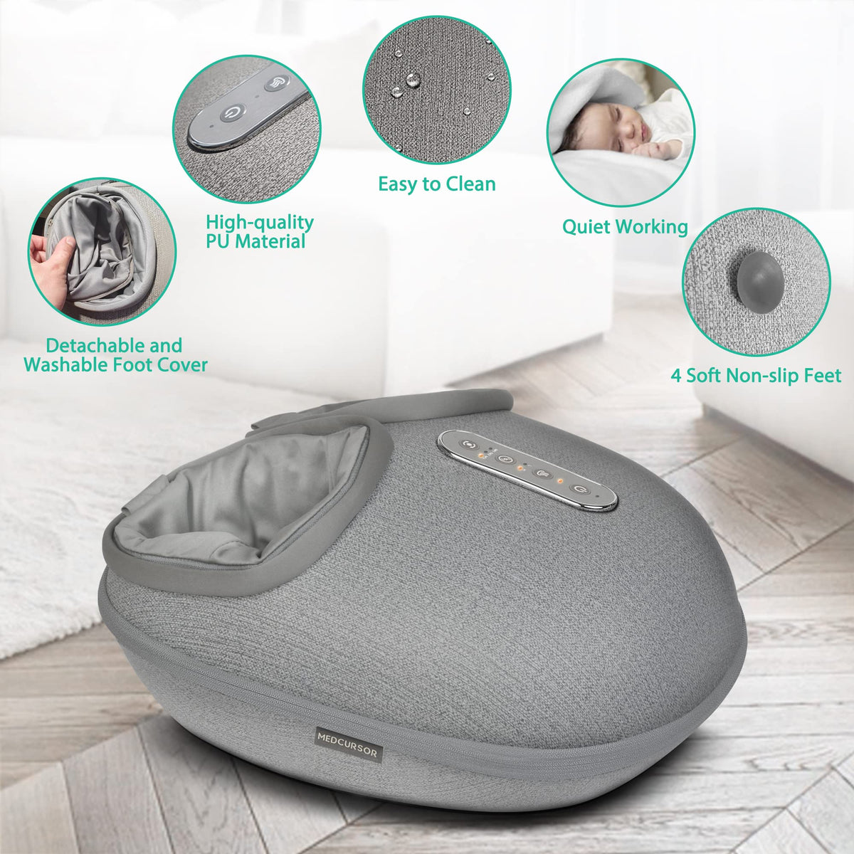 Medcursor Foot Massager Machine with Heat, Shiatsu Deep Kneading, Delivers Relief for Tired Muscles and Plantar, Multi-Level Settings & Adjustable Intensity for Home or Office Use, FSA HSA Eligible