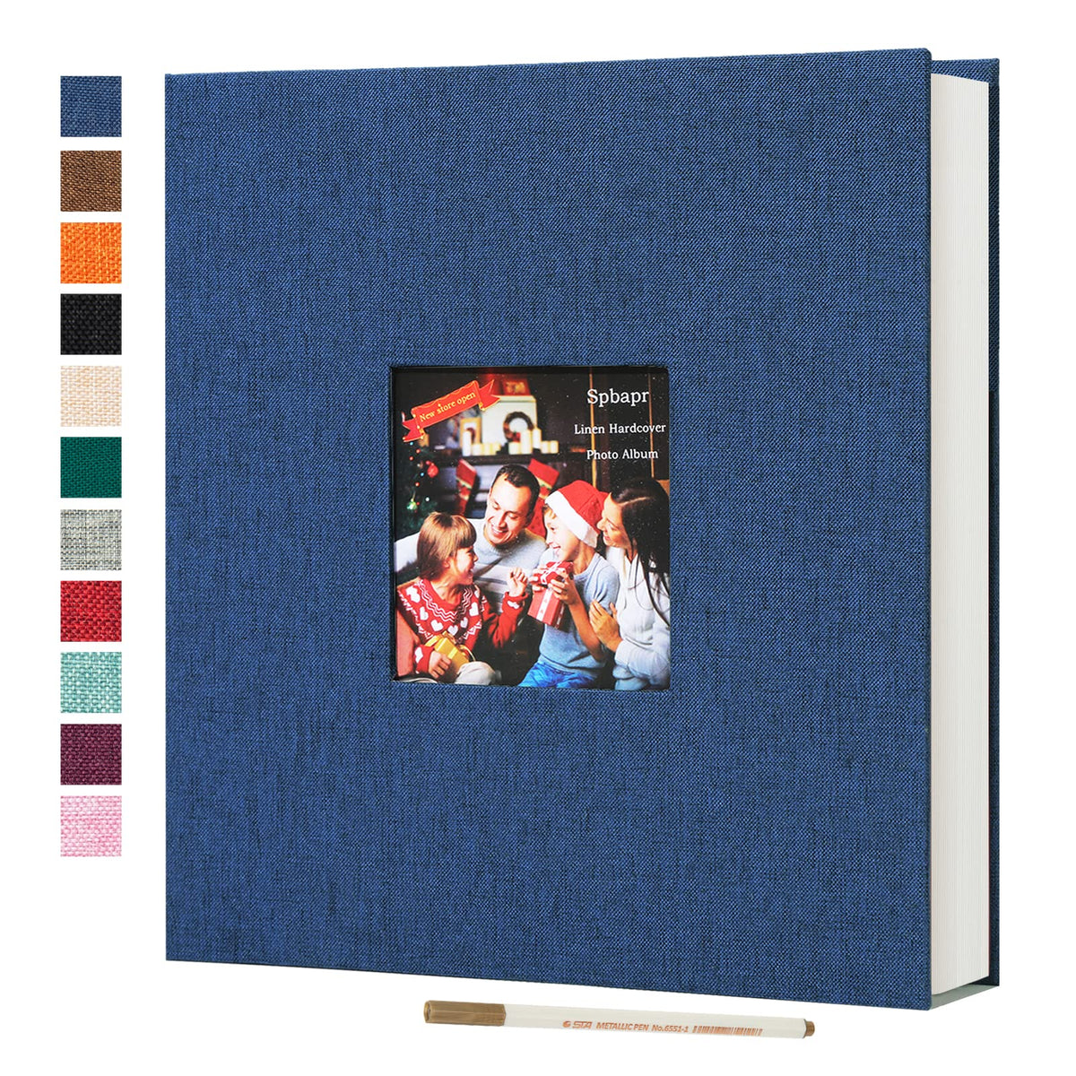 Spbapr Large Photo Album Self Adhesive 3x5 4x6 5x7 8x10 Pictures Magnetic Scrapbook 40 Blank Pages Linen Cover DIY Album with A Metal Pen