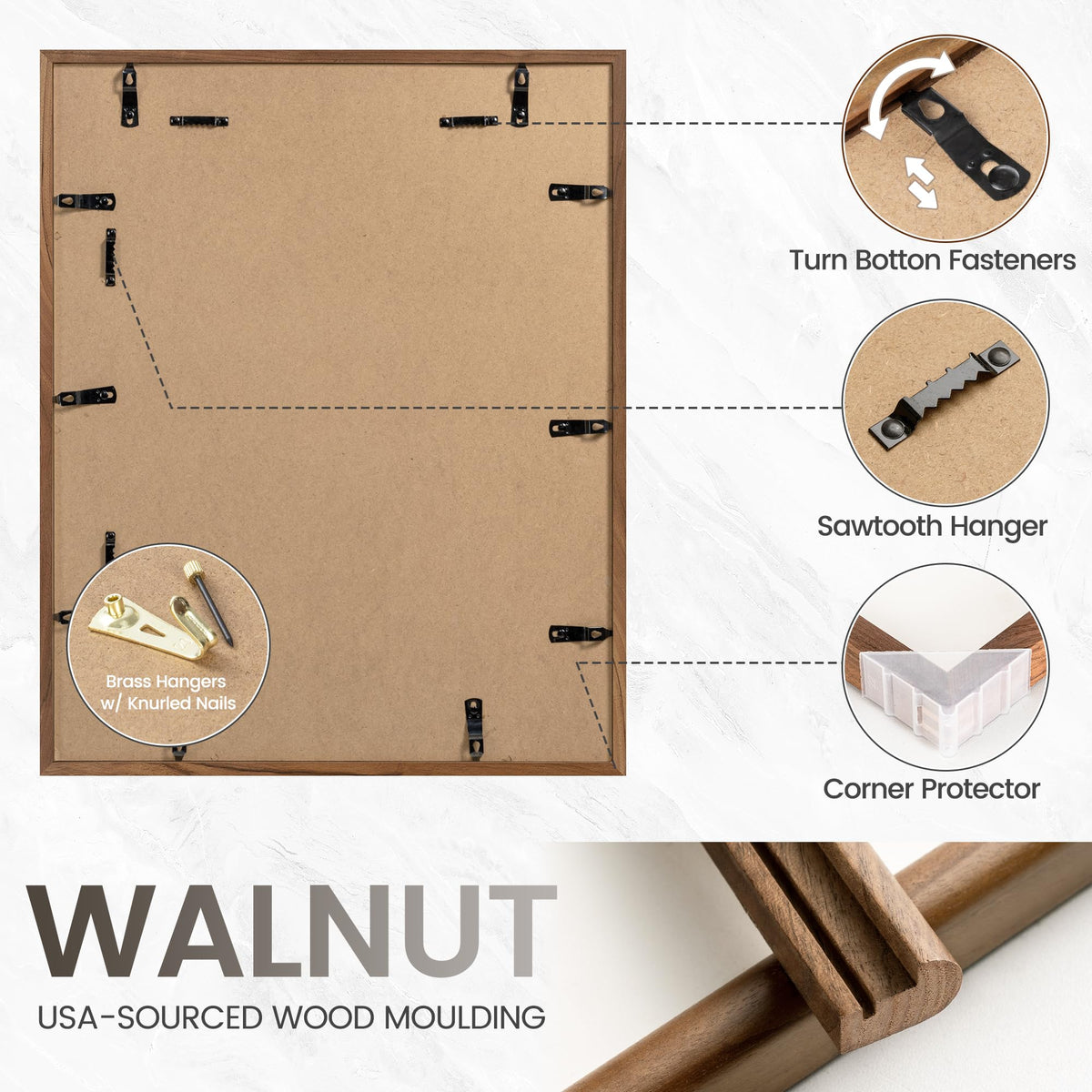 Venusmiles 11x14 Picture Frame, Natural Solid USA-Sourced Walnut Wood Photo Frames with HD Tempered Glass, Handcrafted Rounded Edge Wooden Frame Matted to 8x10, Gallery Wall Art Mount Display