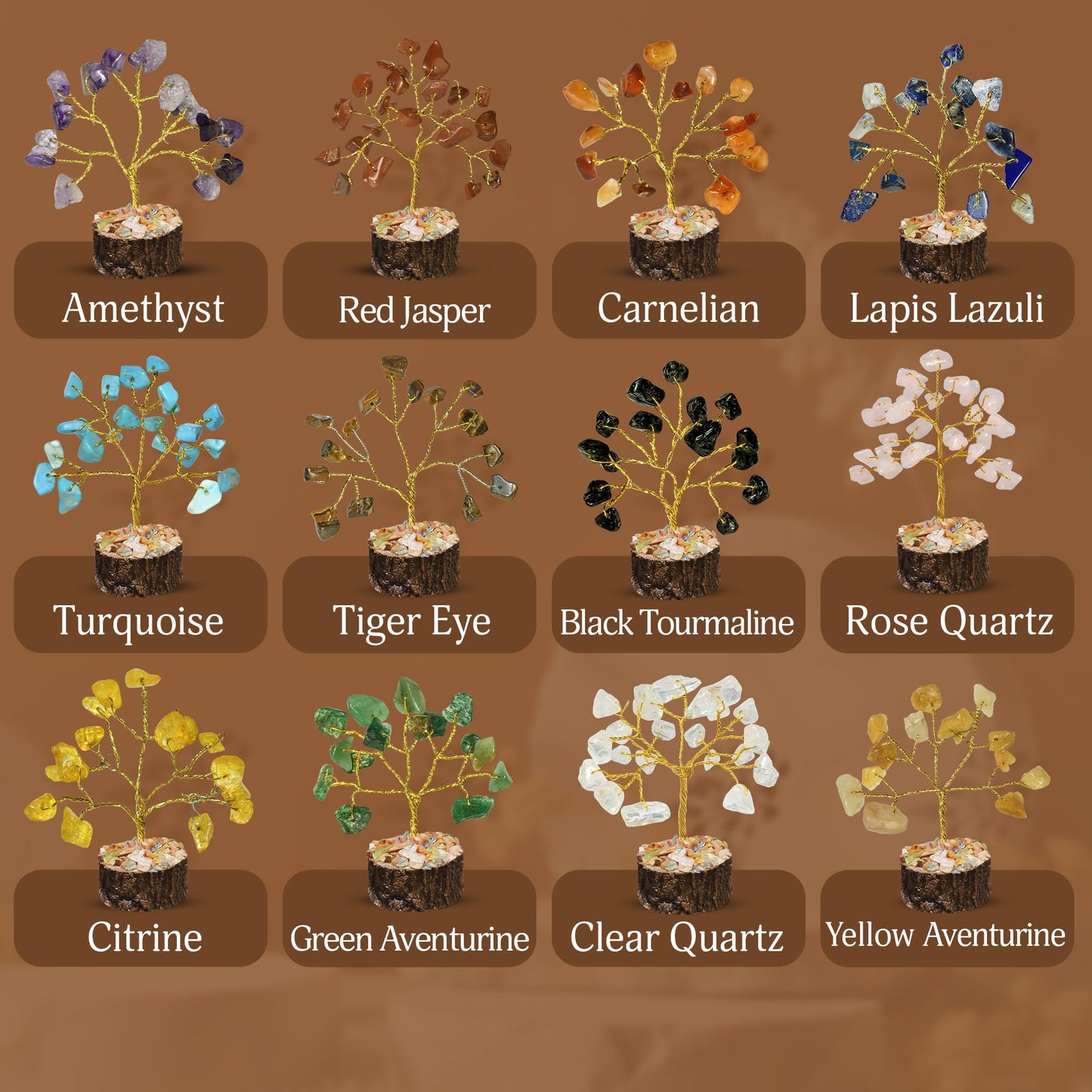 YATSKIA Crystal Tree Gifts for Women, Crystals and Stones, Home Office Desk Decor, Crystal Tree of Life Decor, Money, Spiritual, Reiki, Good Luck Gifts for Mom (Set of 12 Mini Trees)