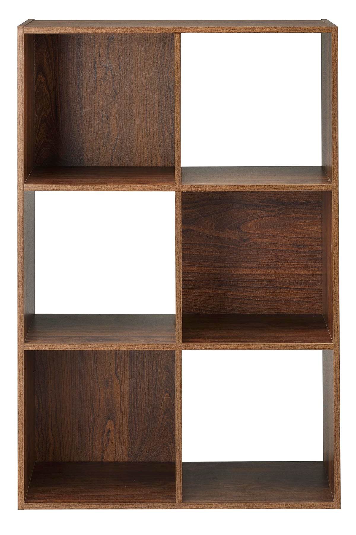 Whitmor 6 Cube Bookcase Storage Organizer, 3 Tier Stackable MDF Bookshelf, Open Storage Display Shelf, Storage Cabinet for Living Room, Bedroom, Home, Office, 23.9" L x 11.7" W x 35.5" H, Walnut
