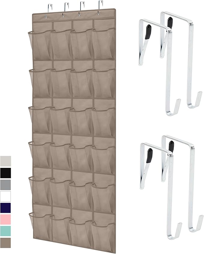 GORILLA GRIP Over the Door Shoe Organizer, 24 Large Breathable Mesh Pockets