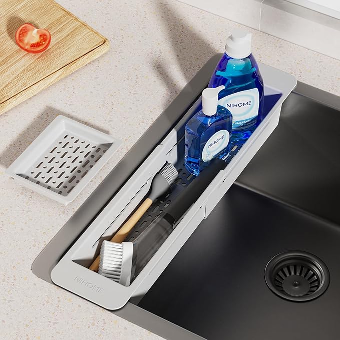 NiHome Extendable Over Sink Kitchen Organizer, Small Telescopic Brush Storage