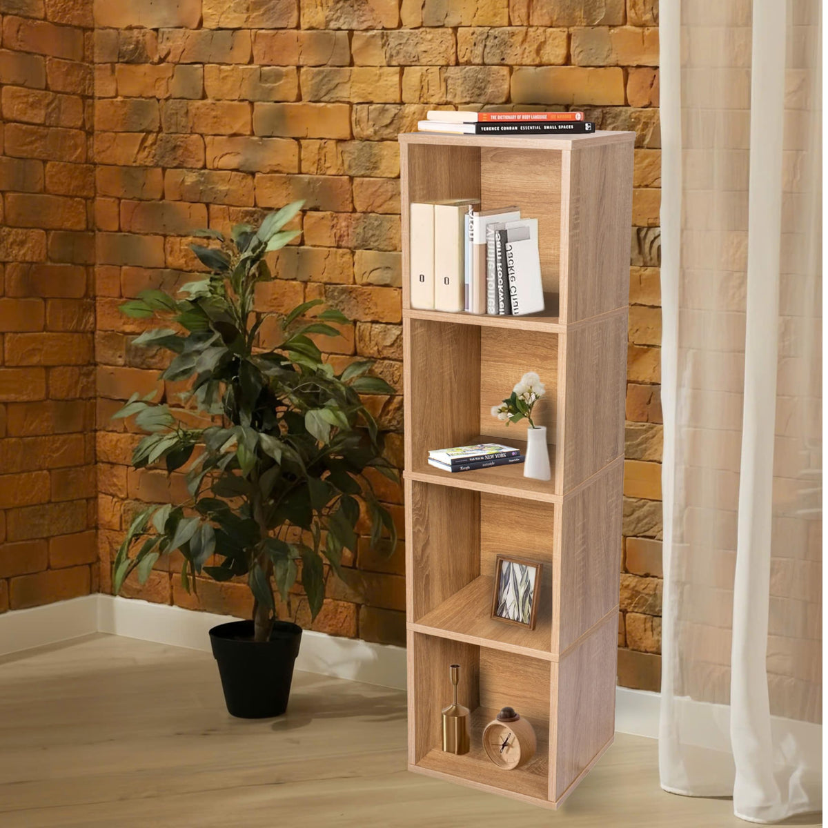 YCICI 4 Cube Storage Organizer Wooden Bookshelf, 4 Cube Shelf Bookcase, Small Bookshelf Storage Organizer, 4 Cube Storage Shelf for Bedroom, Small Bookshelf for Living Room and Office (4 Cube)