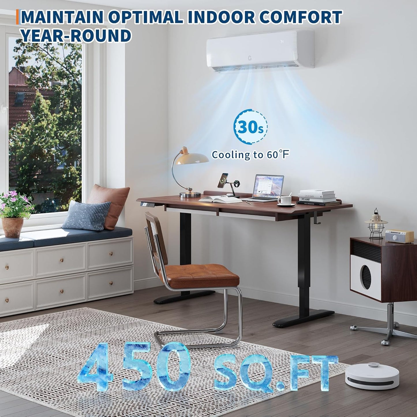 Garvee 9000 BTU Mini Split AC w/Remote Control 19 SEER2 230 V Cools Up to 450 Sq. Ft,Ductless Inverter Mini Split System w/0.75Ton Heat Pump Pre-Charged & Installation Kit, Ultra-Quiet