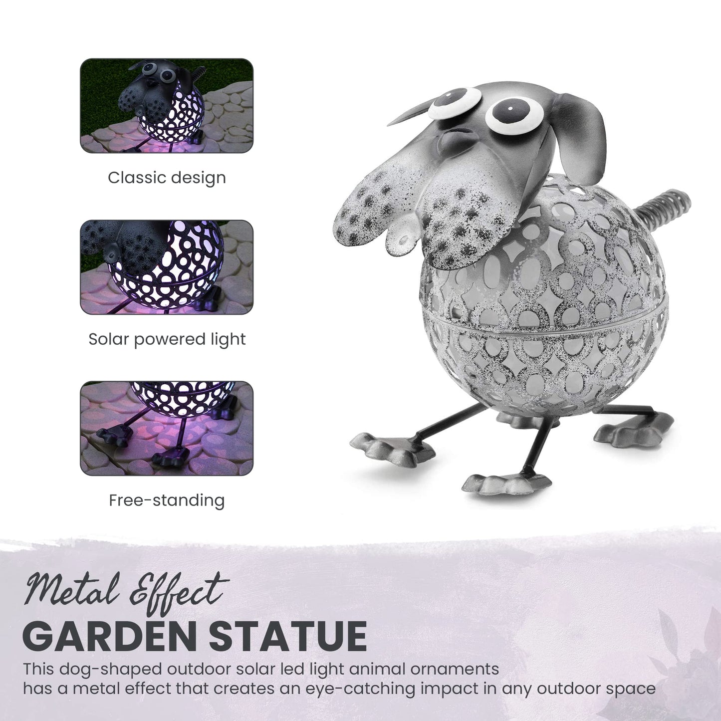 GloBrite Colour Changing LED Garden Metal Scroll Solar Light - Ornament Decoration Patio Light (Dog)