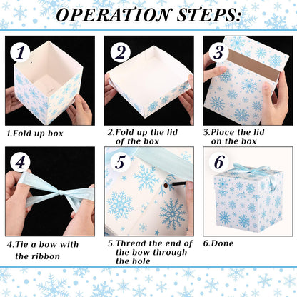 Zhanmai 3 Pcs Christmas Nesting Gift Boxes Snowflake Stackable Boxes Christmas Decorative Boxes with Lids for Present Wrapping Xmas Winter New Year Holiday Party Decor Supplies Favor(White and Blue)