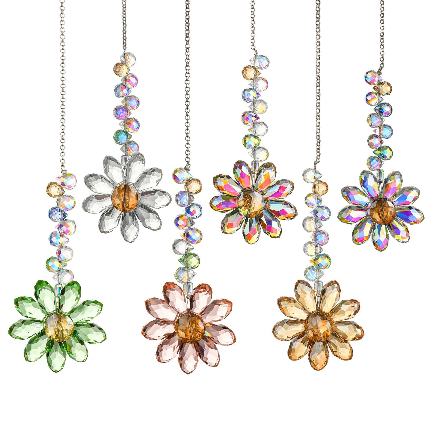 HDCRYSTALGIFTS 6PCS 12.5'' Crystal Sunflower Suncatchers for Window Hanging, Window Sun Catchers Crystals Rainbow Maker Light Catcher Indoor Outdoor Garden Decor Glass Ornaments for Christmas Tree