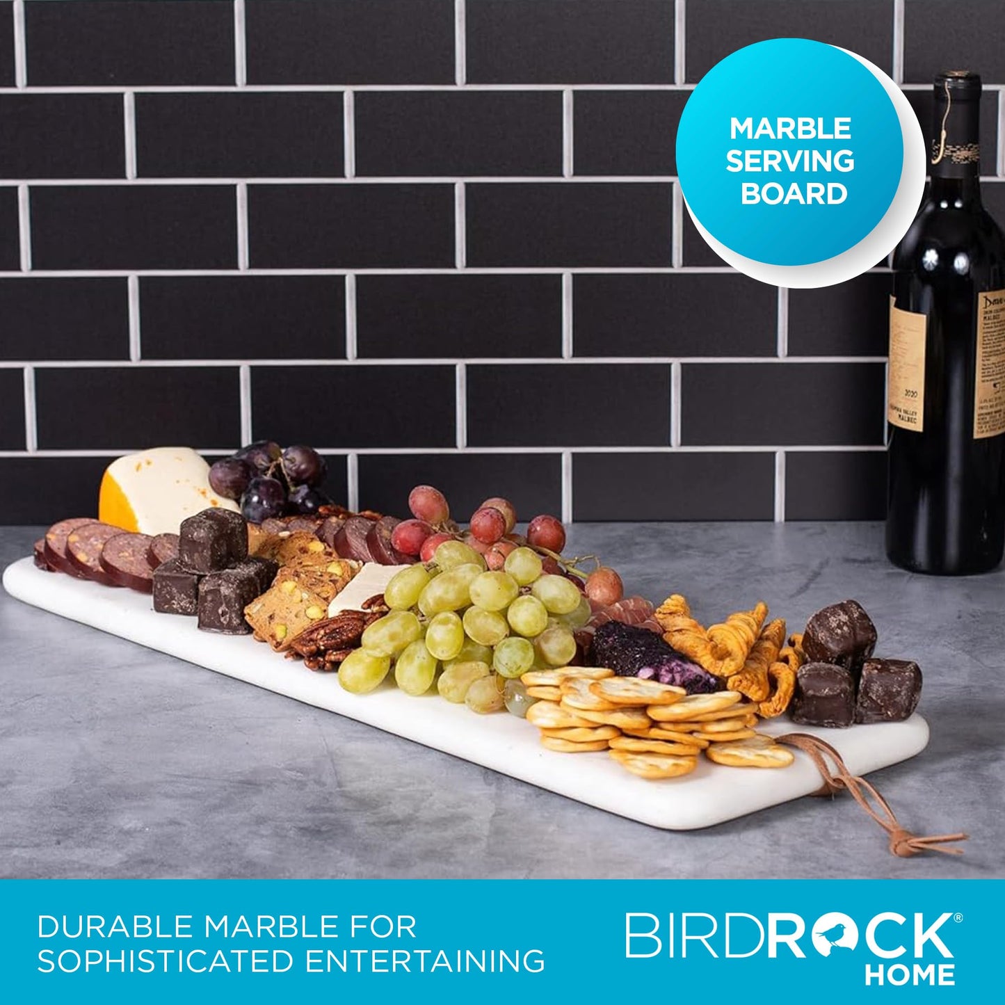 BIRDROCK HOME 23" Marble Serving Board - Charcuterie Board for Party Appetizers - Kitchen Platter for Food - Pizza Fruit Display - White