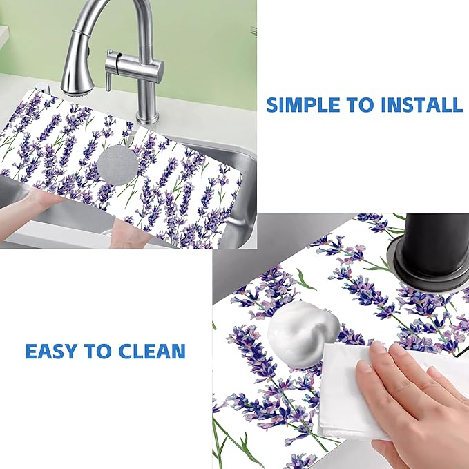 Watercolor Lavender Bunches Kitchen Sink Splash Guard Mat Absorbent Fast Drying