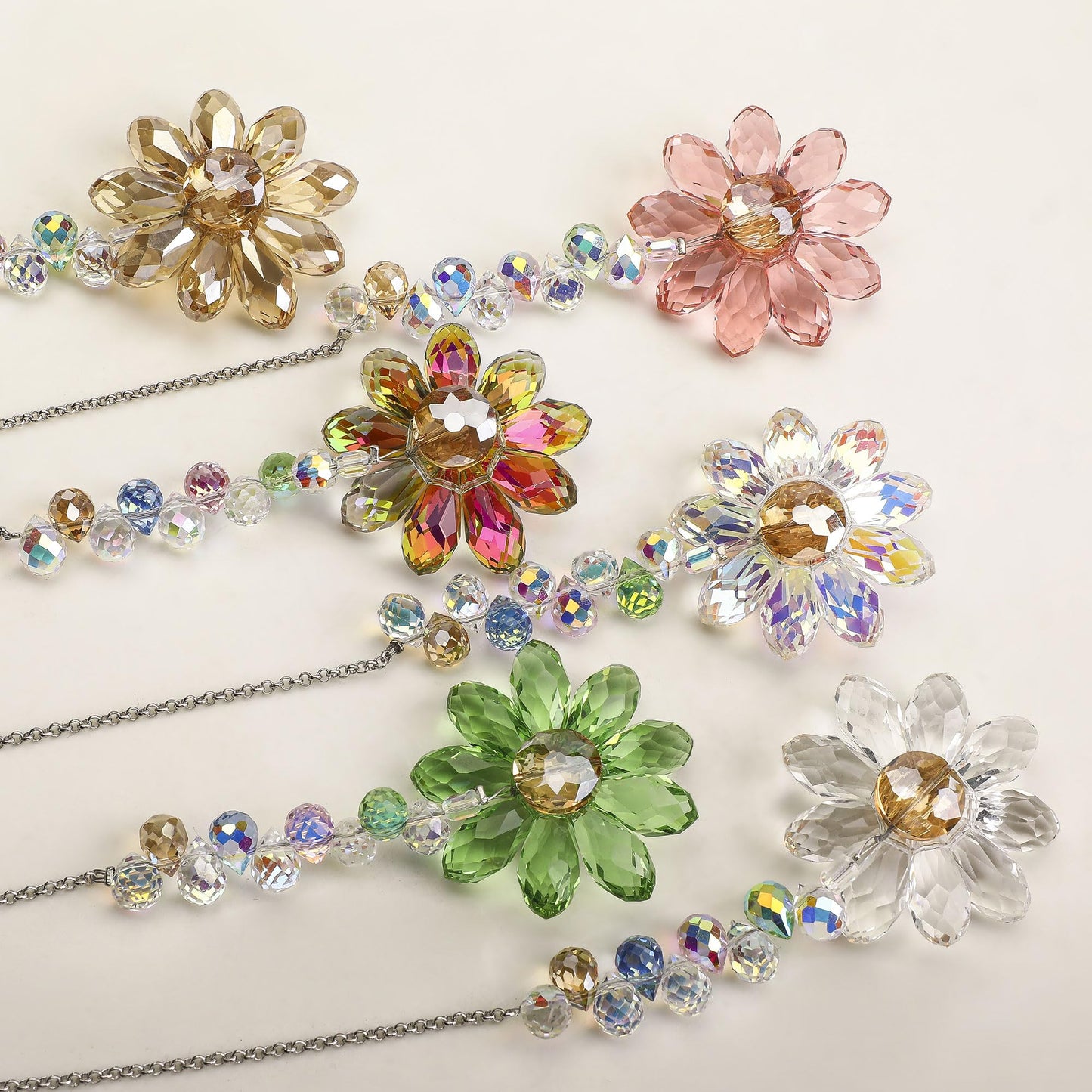 HDCRYSTALGIFTS 6PCS 12.5'' Crystal Sunflower Suncatchers for Window Hanging, Window Sun Catchers Crystals Rainbow Maker Light Catcher Indoor Outdoor Garden Decor Glass Ornaments for Christmas Tree